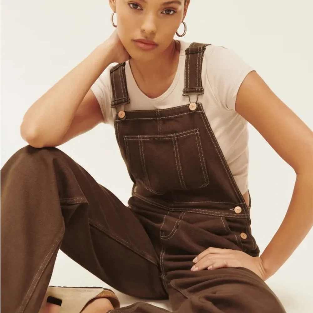 Reformation Milo Utility Overalls Chocolate Brown size 8 - Picture 2 of 9